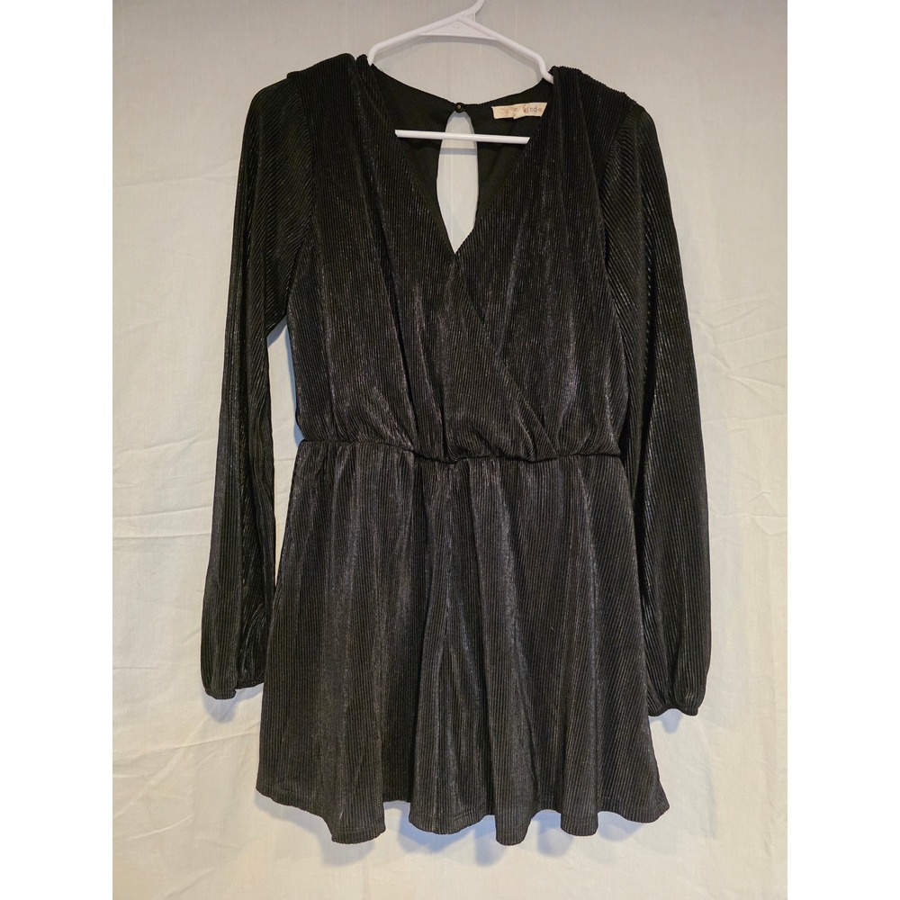 Rewind Romper Black Metallic Pleated Long Sleeve 15x25 Medium
